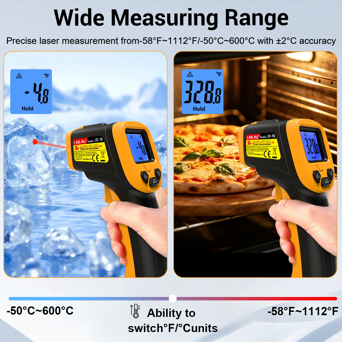 LAOLAU JD 16 Infrared Thermome - Industrial Laser Temperature Gun recension och pris