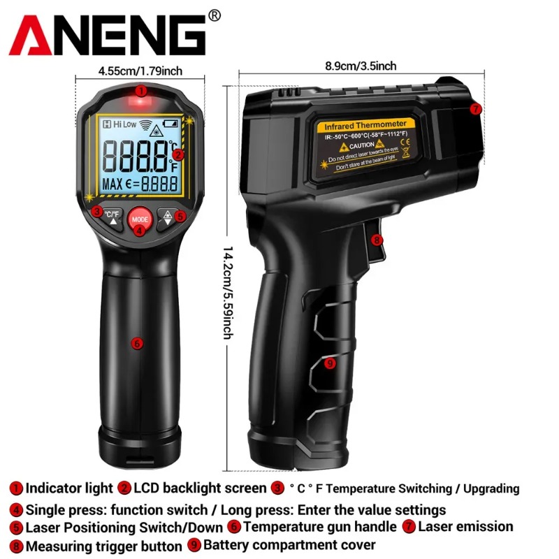 ANENG TH202 Non-contact Infrar - Industrial Laser Temperature Gun recension och pris